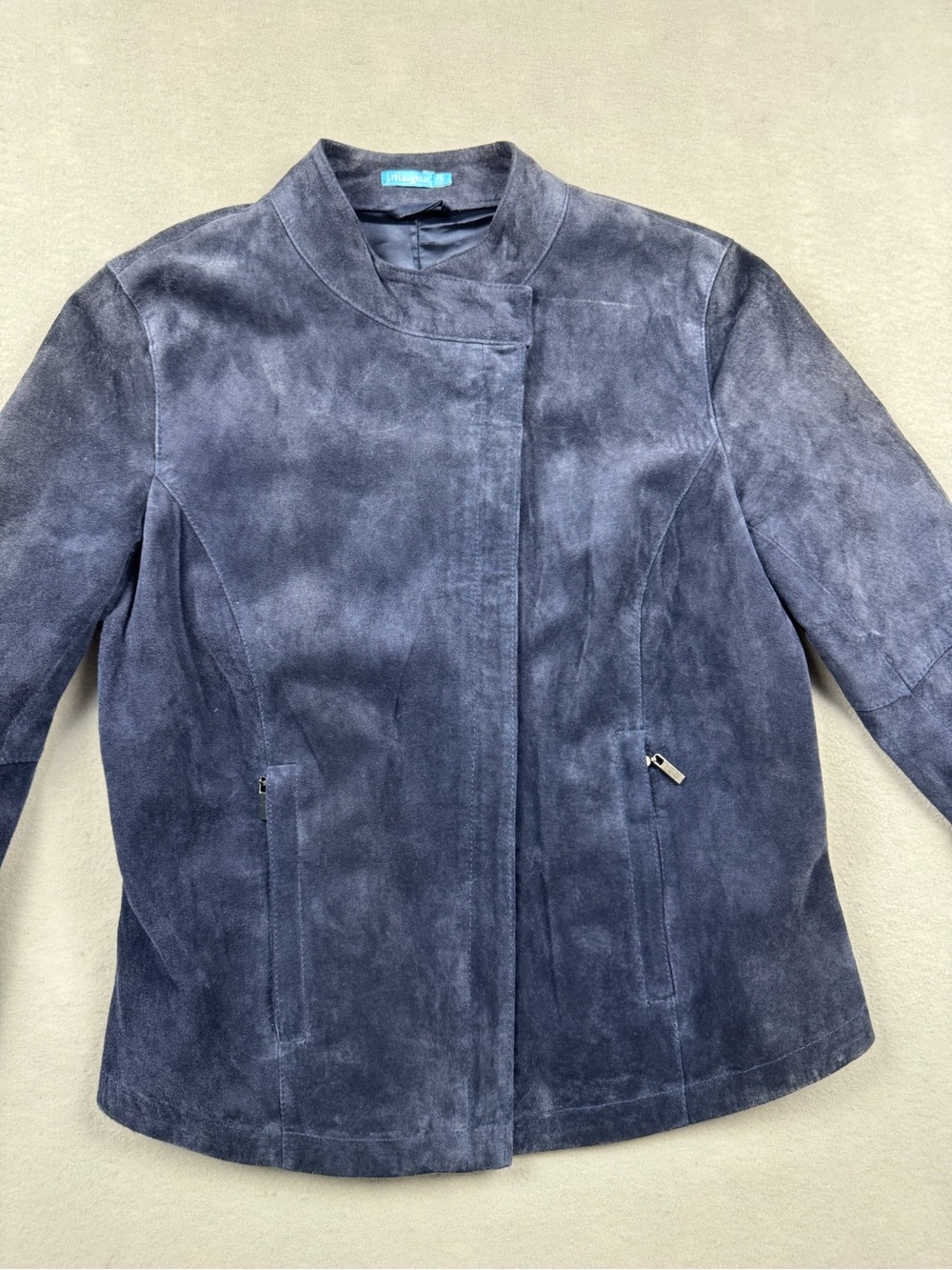 J McLaughlin Womens Suede Moto Jacket Size Small Navy Classic Preppy Casual